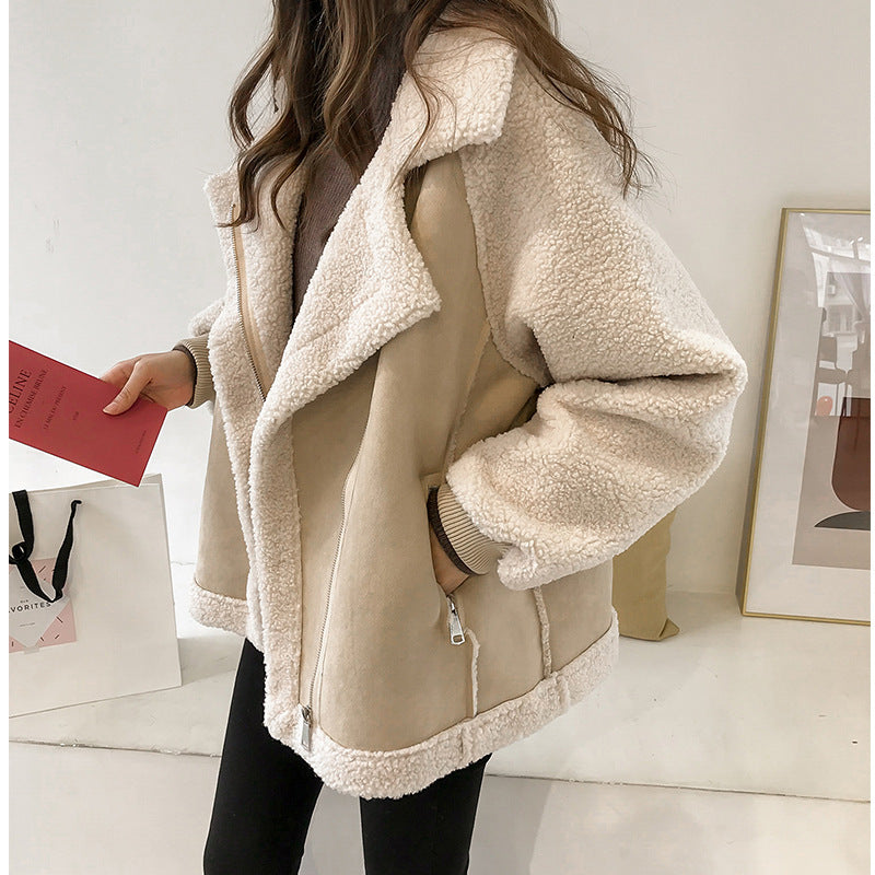 Suede Jacket Women Short Lamb Velvet | Motorcycle Jacket Style