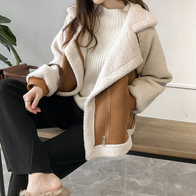 Suede Jacket Women Short Lamb Velvet | Motorcycle Jacket Style