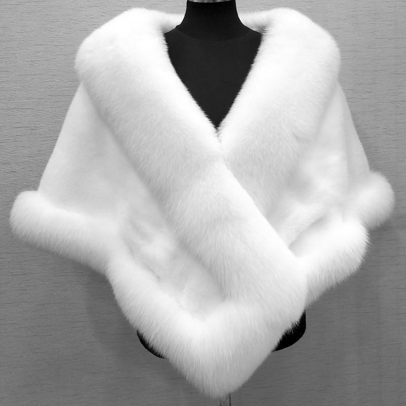 Imitated Mink Fox Fur Cape Coat Plus-sized Dress Shawl color white