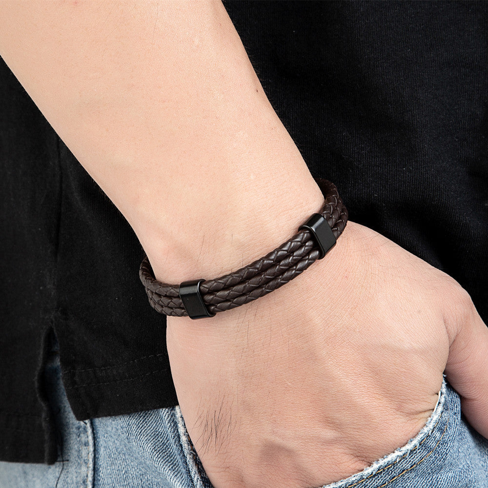 Men's Fashion All-match Leather Braided Bracelet